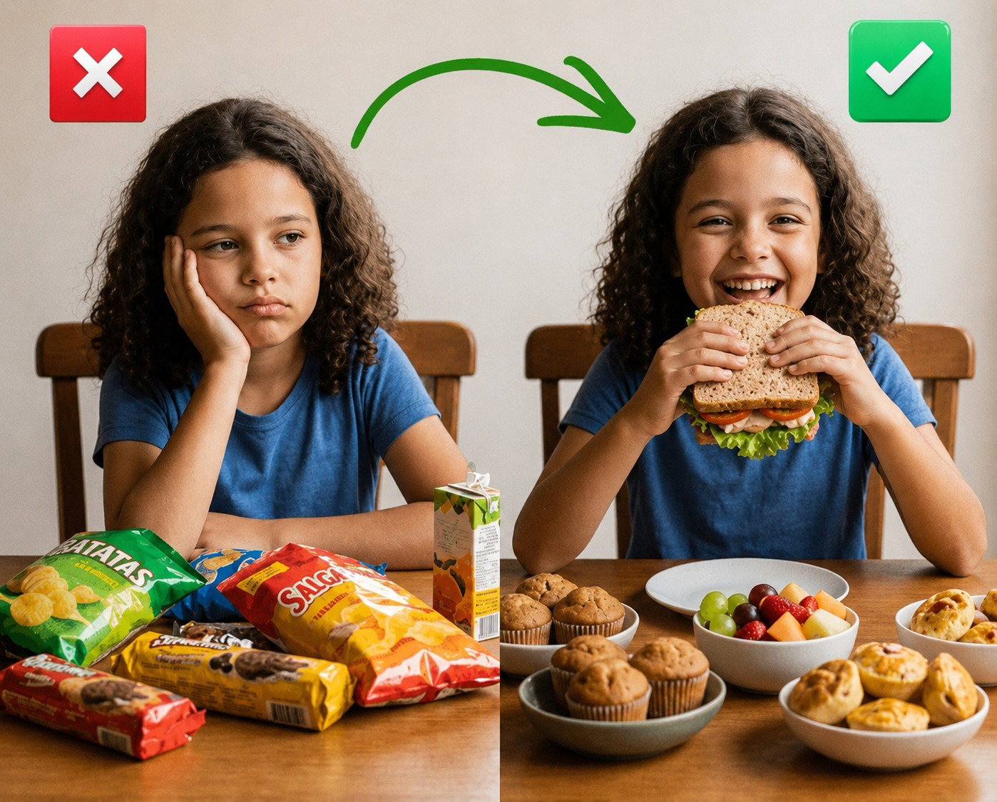 Antes y después: snacks saludables para niños